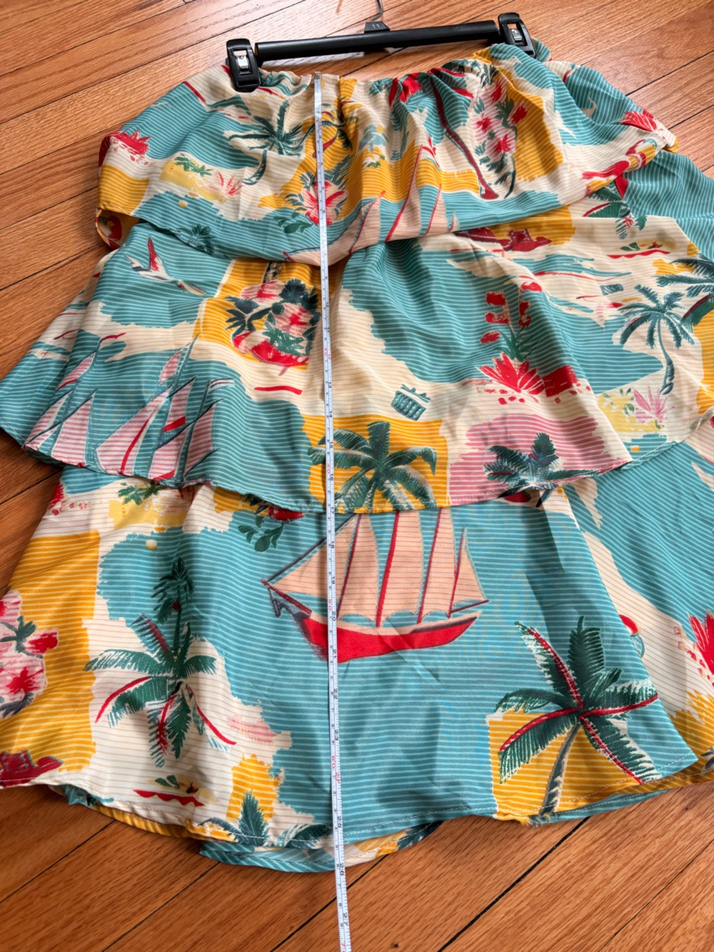 Tiered Tropical Print Midi Skirt in Teal and Yellow Size Large - Picture 5 of 5